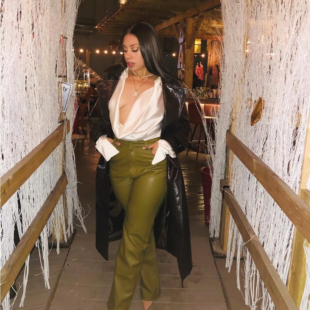 Olive Green Women's leather Pants